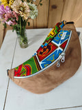 Sac banane en suédine beige et wax multicolore Mlle Karapas