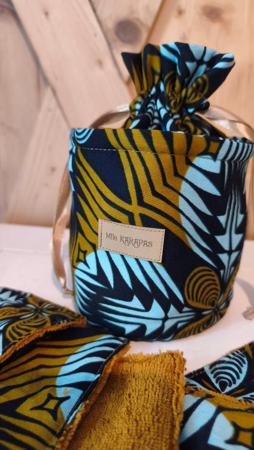 Ensemble  trousse pochon en WAX et ces 5 lingettes lavable Mlle Karapas