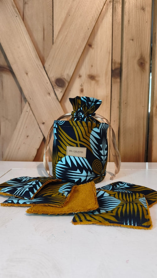 Ensemble  trousse pochon en WAX et ces 5 lingettes lavable Mlle Karapas