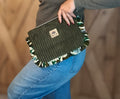La Pochette , grand modèle en velours côtelé kaki et wax