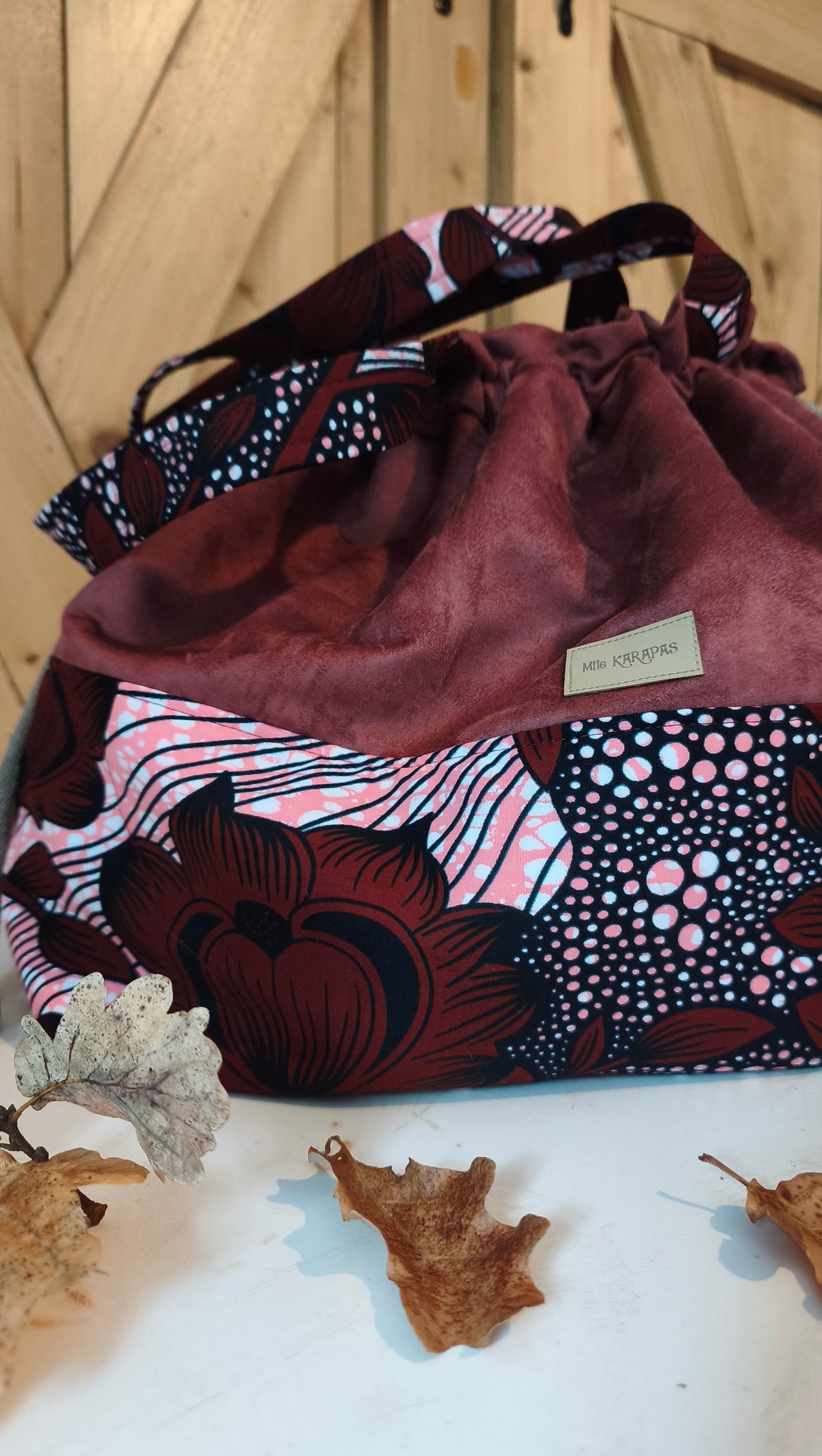 Maxi sac pochon suédine terracotta et wax – Fait main – Mlle Karapas (Copie) Mlle Karapas