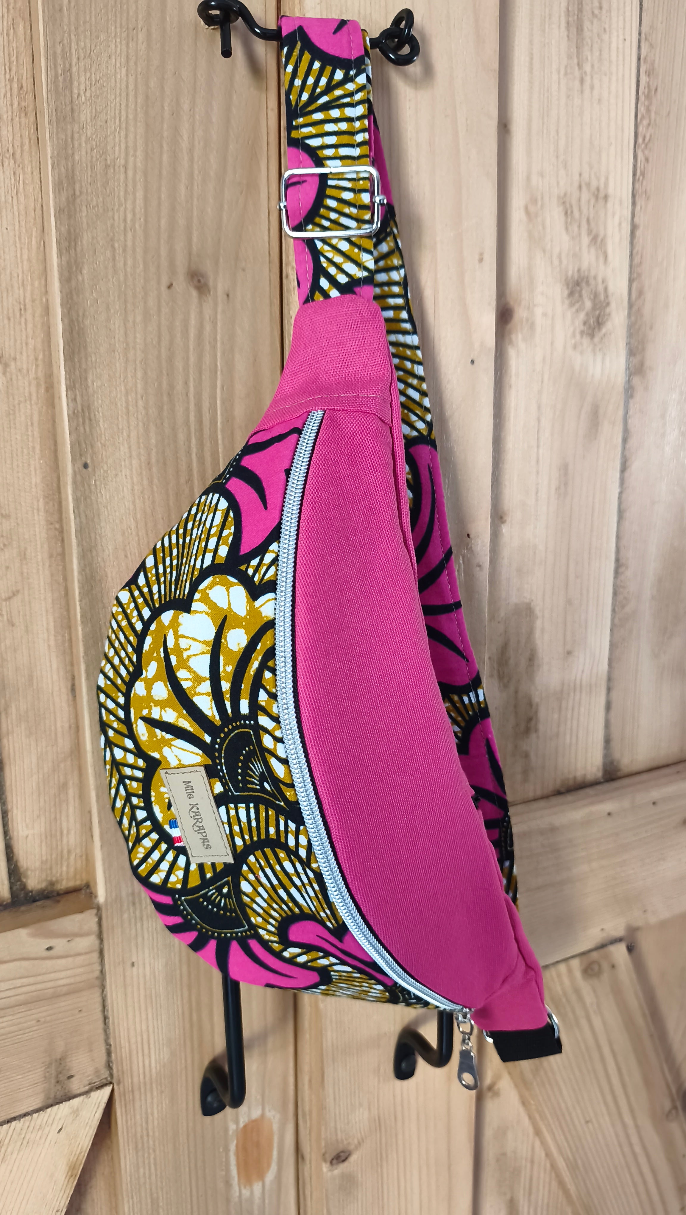Sac banane en toile de coton et wax hibiscus– Petit modèle – Mlle Karapas Mlle Karapas