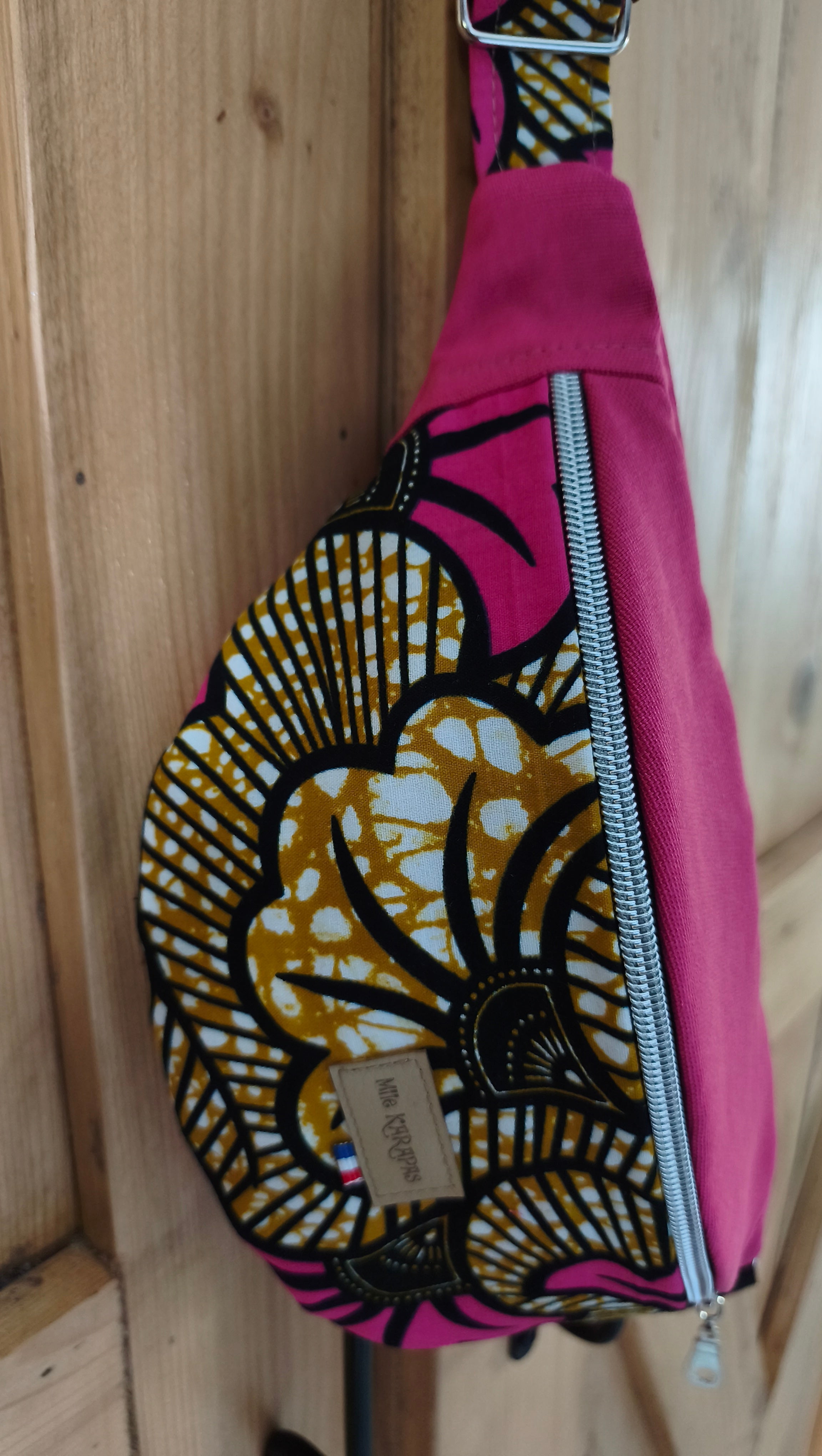 Sac banane en toile de coton et wax hibiscus– Petit modèle – Mlle Karapas Mlle Karapas
