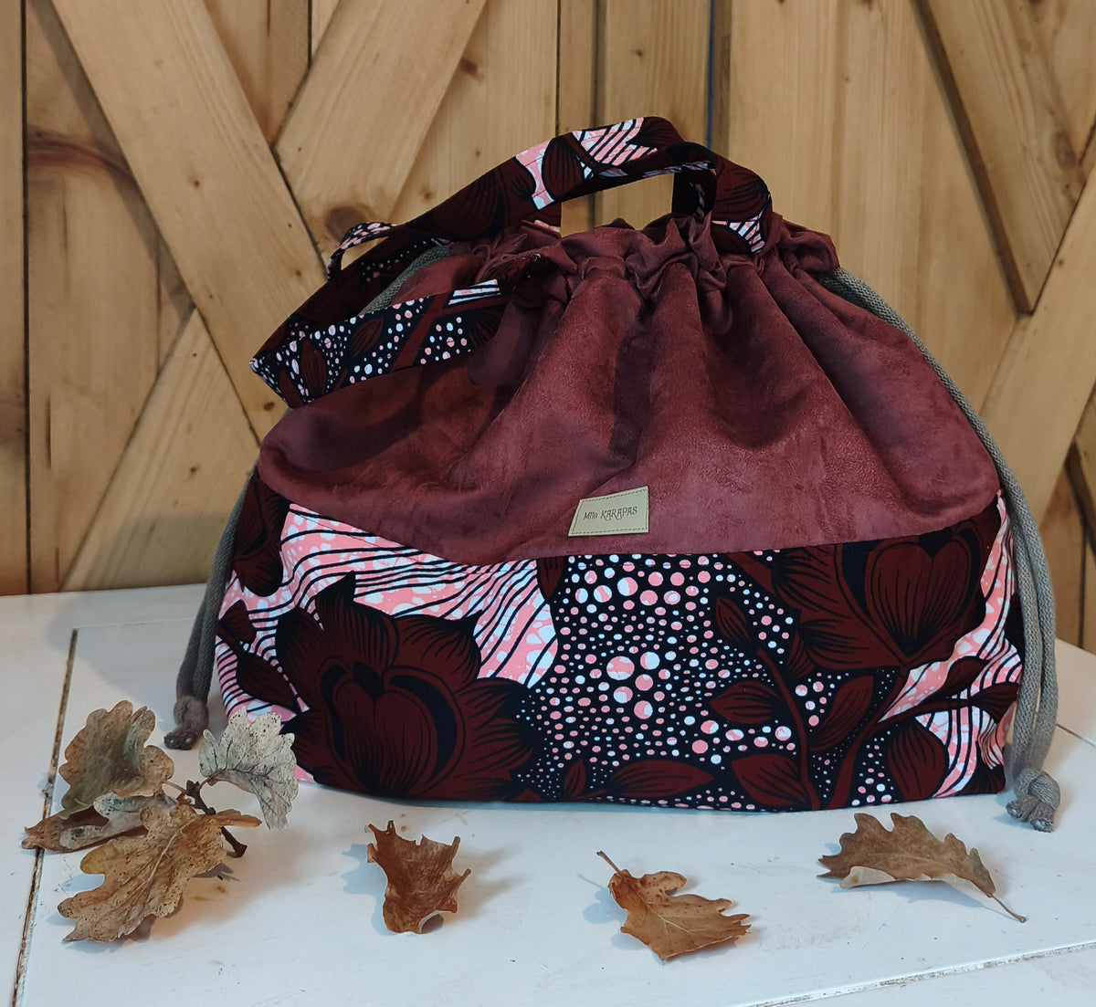 Maxi sac pochon suédine terracotta et wax – Fait main – Mlle Karapas (Copie) Mlle Karapas
