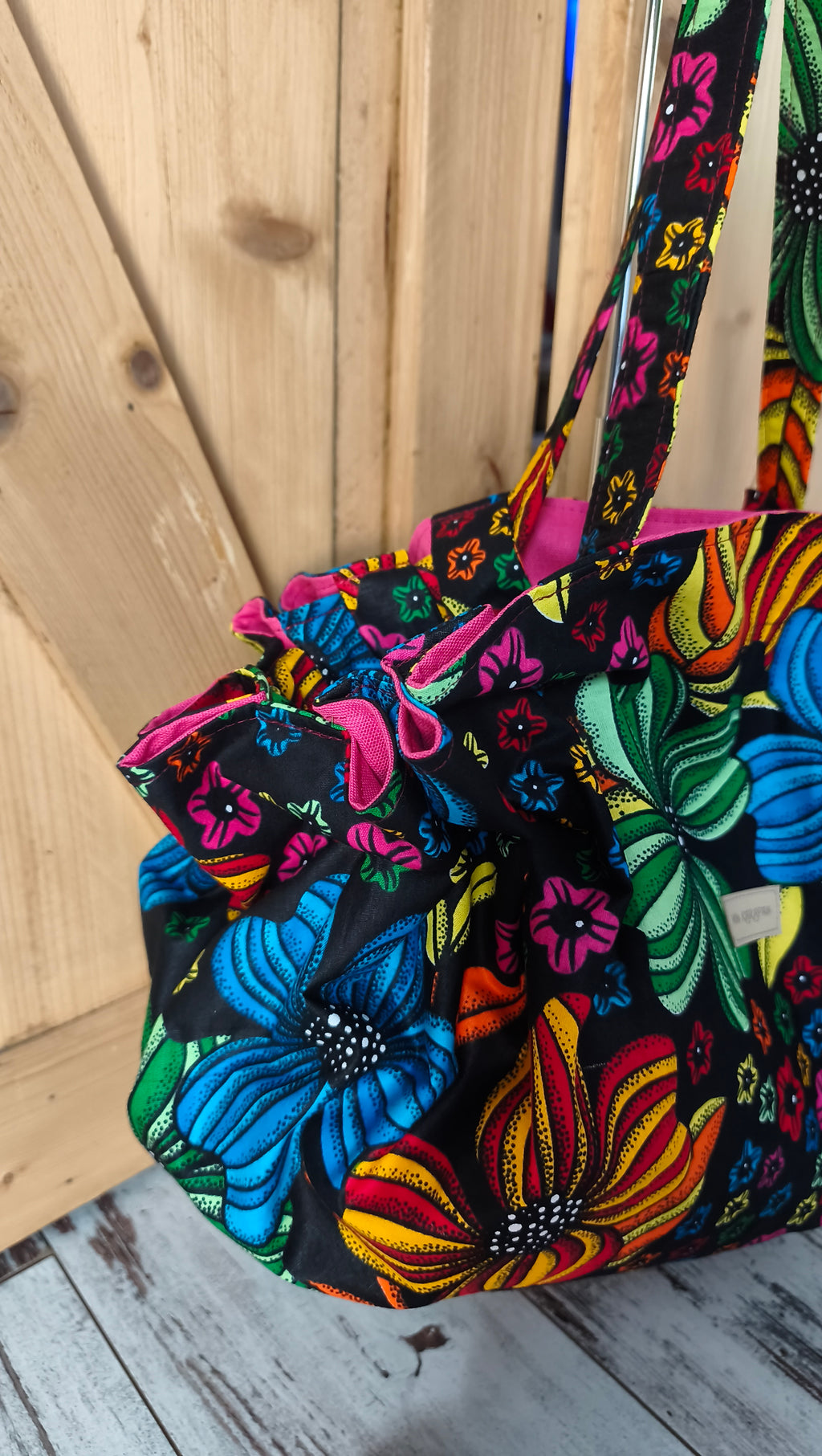 Sac KOTOKU réversible wax et coton rose– Fait main – Mlle Karapas Mlle Karapas