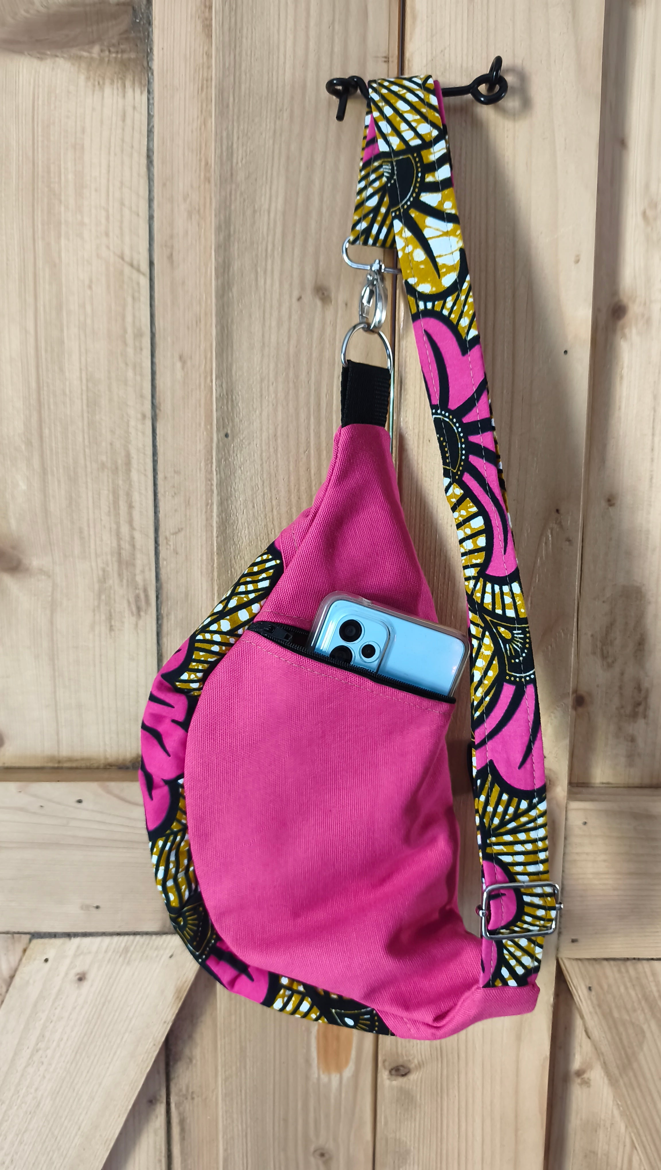 Sac banane en toile de coton et wax hibiscus– Petit modèle – Mlle Karapas Mlle Karapas