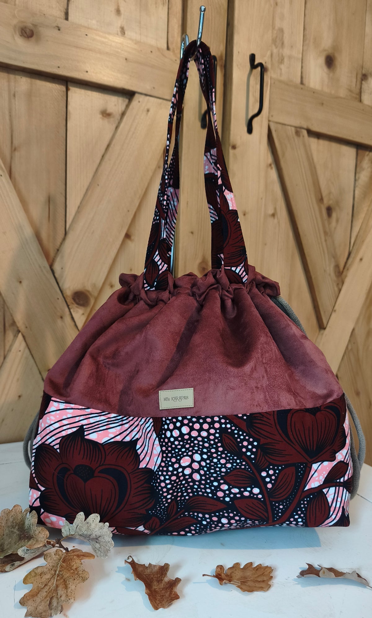 Maxi sac pochon suédine terracotta et wax – Fait main – Mlle Karapas (Copie) Mlle Karapas